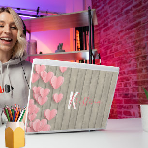 Pink Cute Hearts On A Barn Wood HP Laptop Skin