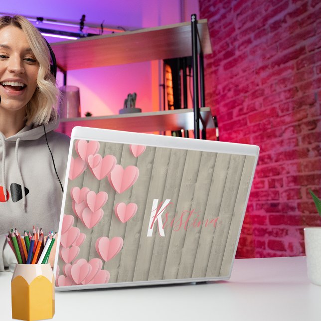 Pink Cute Hearts On A Barn Wood HP Laptop Skin (Creator Uploaded)