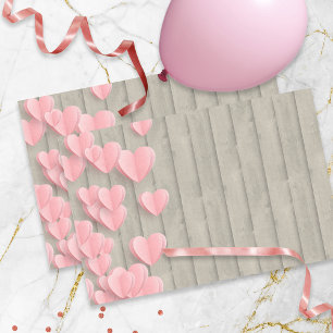 Pink Cute Hearts On A Barn Wood Tissue Paper