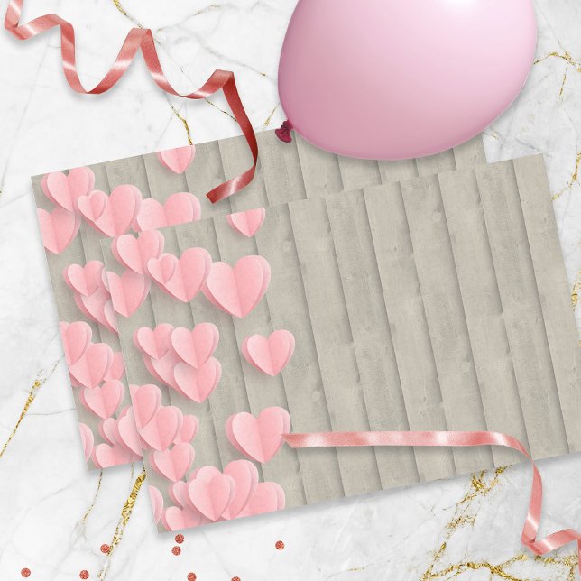 Pink Cute Hearts On A Barn Wood Tissue Paper (Creator Uploaded)