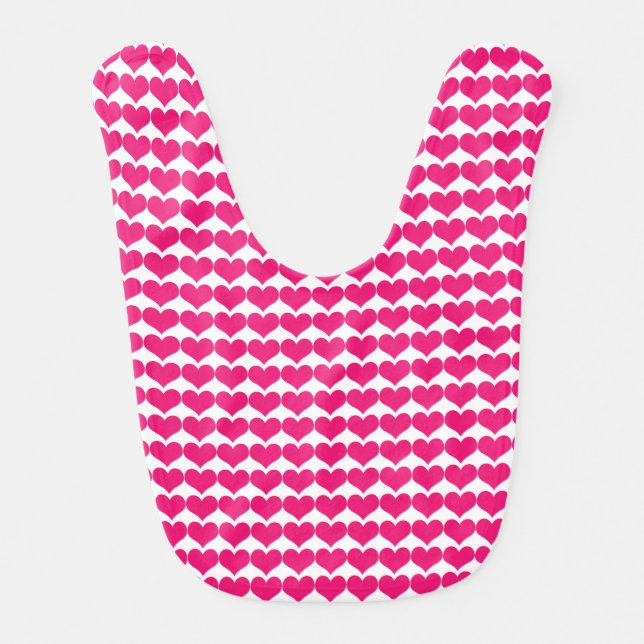Pink Cute Hearts Pattern Baby Bib (Front)