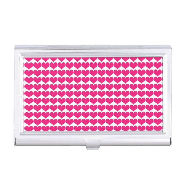 Pink Cute Hearts Pattern Business Card Holder (Front)