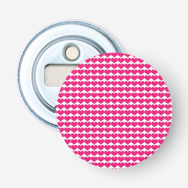 Pink Cute Hearts Pattern Button Bottle Opener (Front)