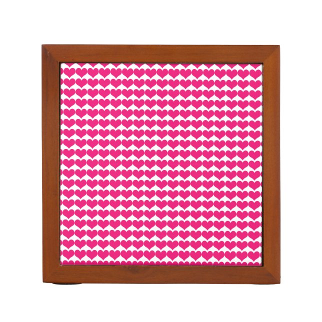 Pink Cute Hearts Pattern Desk Organizer (Front)