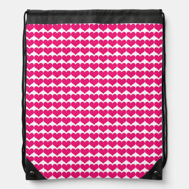 Pink Cute Hearts Pattern Drawstring Backpack (Front)