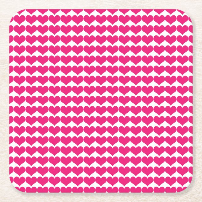 Pink Cute Hearts Pattern Paper Coaster (Front)