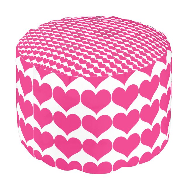 Pink Cute Hearts Pattern Pouf (Angled Back)