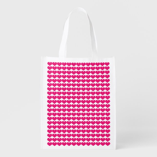 Pink Cute Hearts Pattern Reusable Bag (Front)