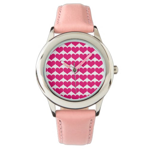 Pink Cute Hearts Pattern Watch