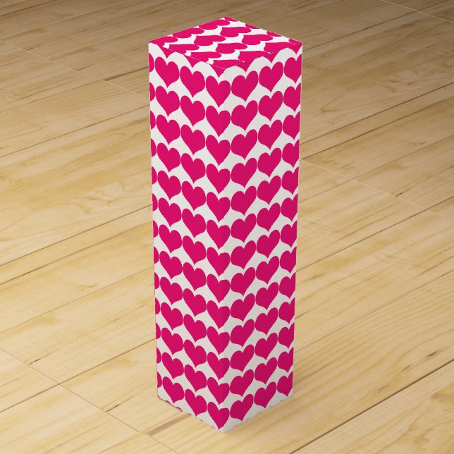 Pink Cute Hearts Pattern Wine Box (Front)