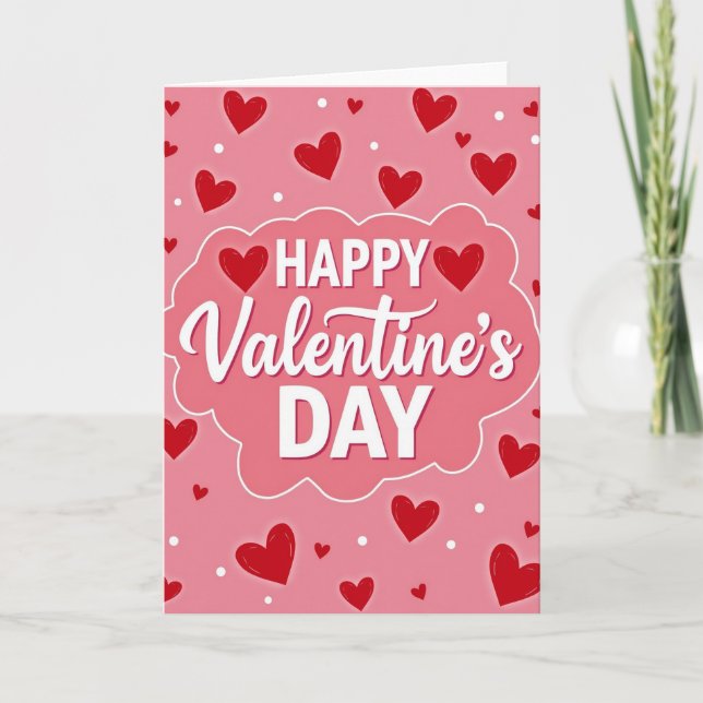 Pink Cute Hearts Valentines Day Card (Front)