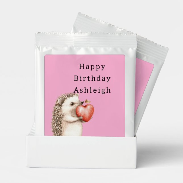 Pink Cute Hedgehog Heart Animal Birthday Margarita Drink Mix (Pair)