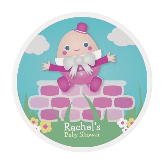 Pink Cute Humpty Dumpty Baby Shower Edible Frosting Rounds (Front)