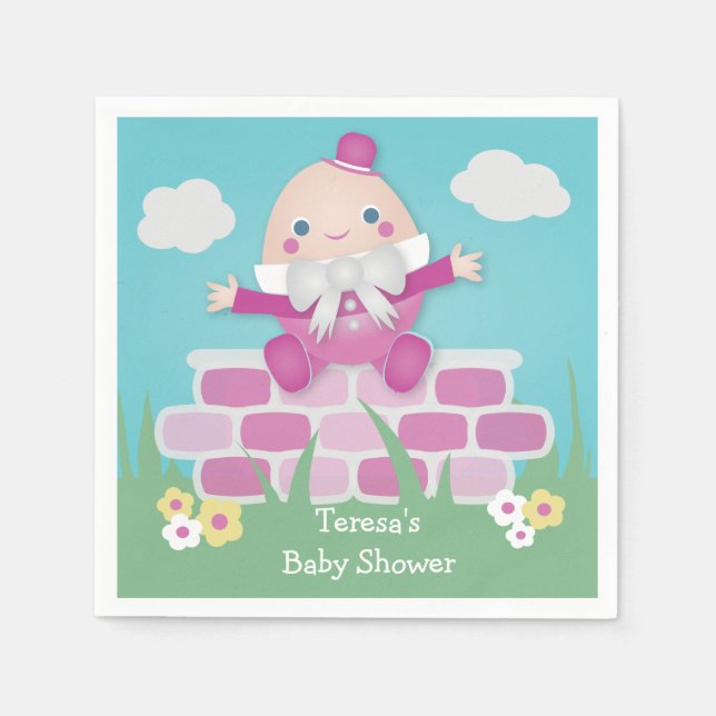 Pink Cute Humpty Dumpty Baby Shower Napkins (Front)