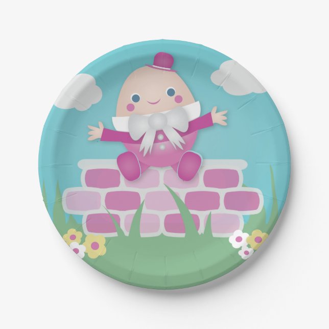 Pink Cute Humpty Dumpty Baby Shower  Paper Plates (Front)