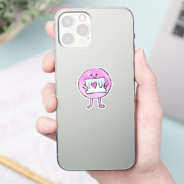 Pink Cute I Love You Heart Kawaii Sticker (Phone)