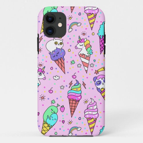 Pink cute icecream pattern iPhone 11 case