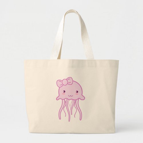 Pink Cute Jellyfish Large Tote Bag