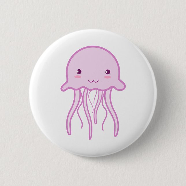 Pink Cute Jellyfish Pinback Button (Front)