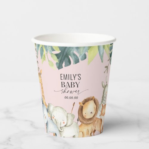 Pink cute jungle animals Girl baby shower Paper Cups