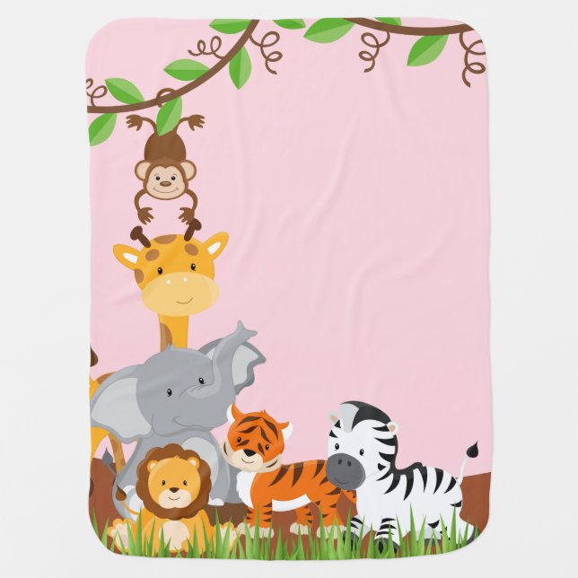Pink Cute Jungle Baby Animal Baby Blanket (Front)