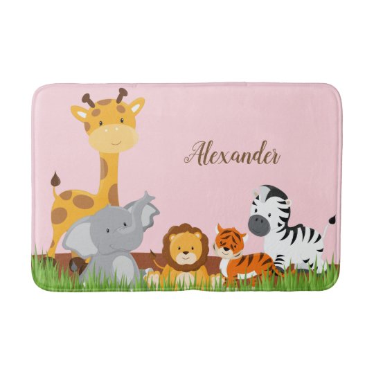 Pink Cute Jungle Baby Animals Bath Mat | Zazzle.com