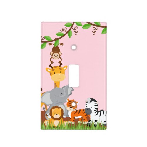 Pink Cute Jungle Baby Animals Light Switch Cover