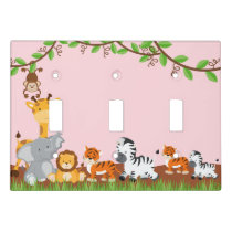 Pink Cute Jungle Baby Animals Light Switch Cover