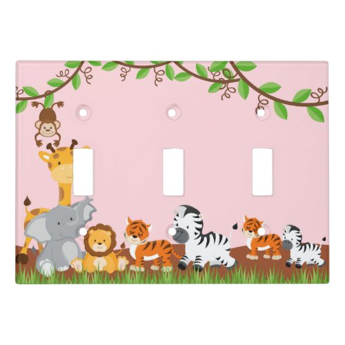 Pink Cute Jungle Baby Animals Light Switch Cover