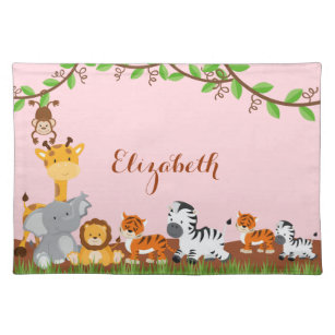 Pink Cute Jungle Baby Animals Placemat