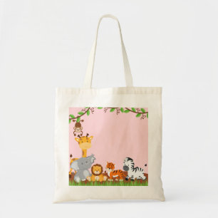 Pink Cute Jungle Baby Animals Tote Bags