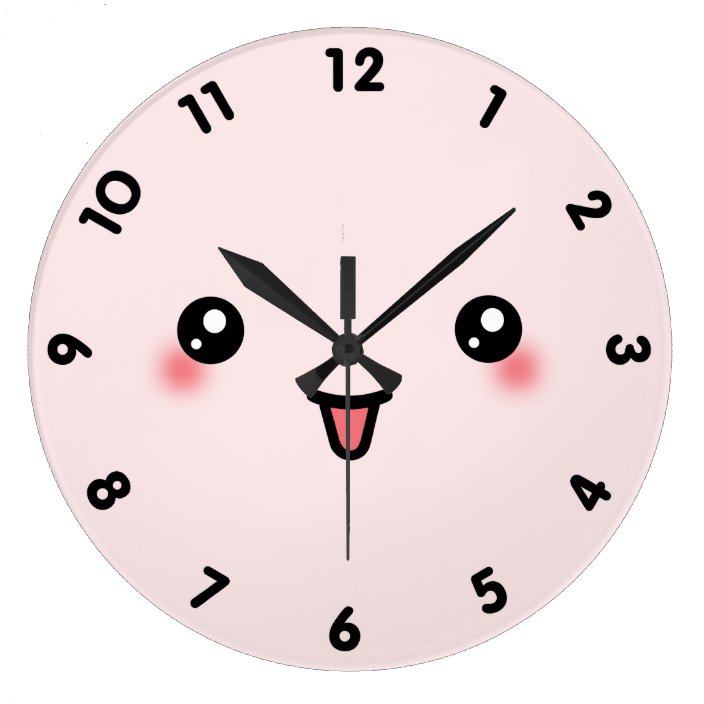 pics Cute Kawaii Clock pink cute kawaii face large clock zazzle com