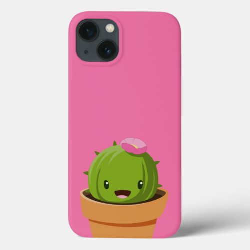 Pink  Cute Kawaii Smiling Cactus iPhone 13 Case