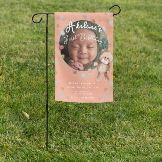 Pink cute kids birthday garden flag