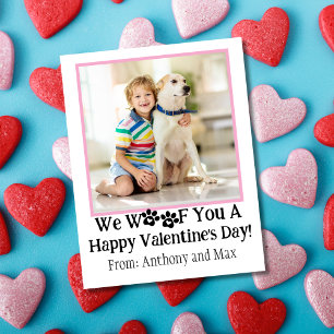 Pink Cute Kids Dog Photo Classroom Valentine's Day Note Card