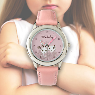 Pink Cute Kitten and Bunny Friendship Kids Girls Watch