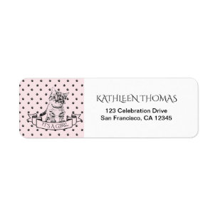 Pink Cute Kitten Baby Shower Return Address Label