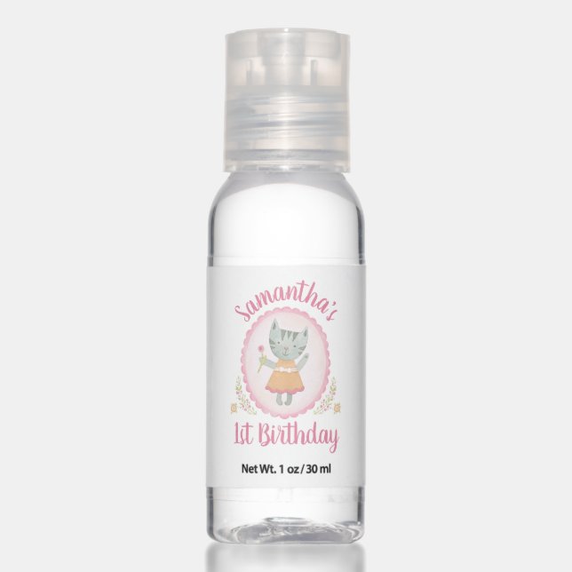 Pink Cute Kitty Birthday Hand Sanitizer (Front)
