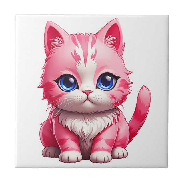 Pink Cute Kitty Cat Ceramic Tile (Front)