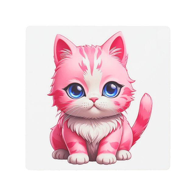 Pink Cute Kitty Cat Metal Print (Front)