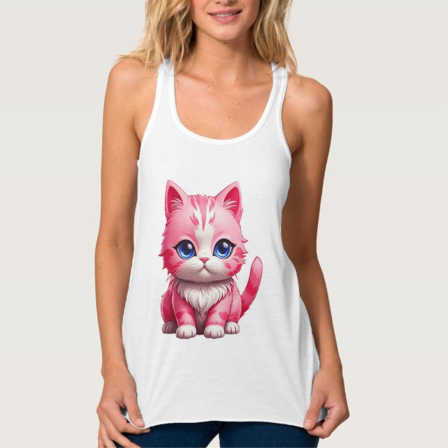 Pink Cute Kitty Cat Tank Top (Front)