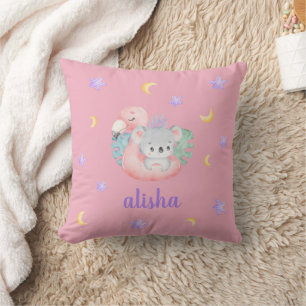 Pink Cute Koala Kids Gift Personalized Name Throw Pillow