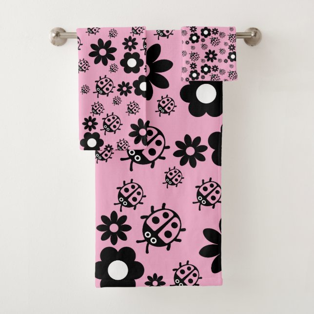 Pink Cute Ladybug Kids Bath Towel Set (Insitu)