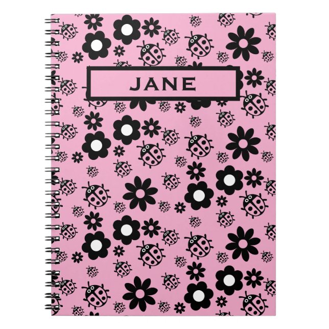 Pink Cute Ladybug Kids Notebook (Front)