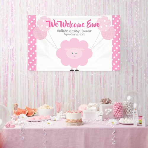 Pink Cute Lamb Balloons Sweet Girl Baby Shower Banner