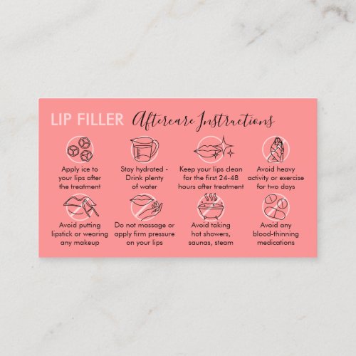 Pink Cute Lip Filler Aftercare Instructions Business Card