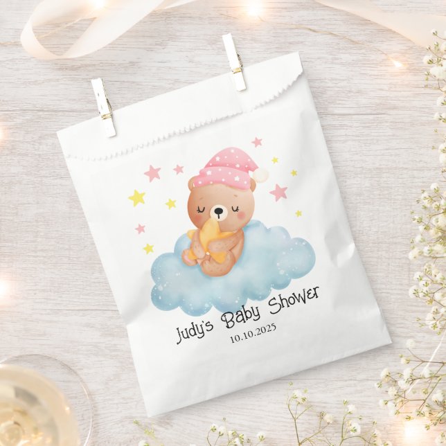 Pink Cute Little Bear Baby Shower  Favor Bag (Clipped)