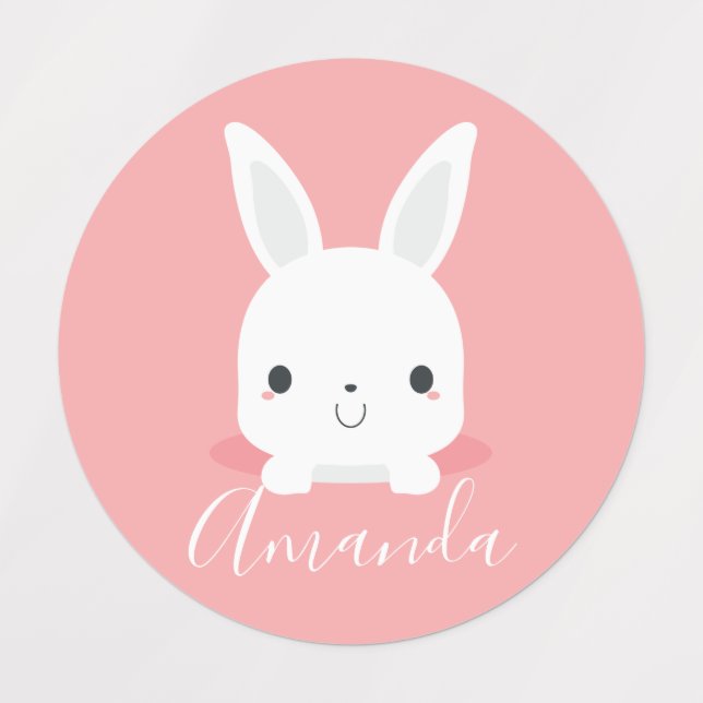 Pink Cute Little Bunny Rabbit with Custom Name Labels (Design 1)
