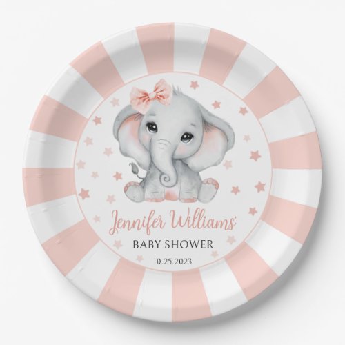 Pink cute little peanut elephant baby shower paper plates