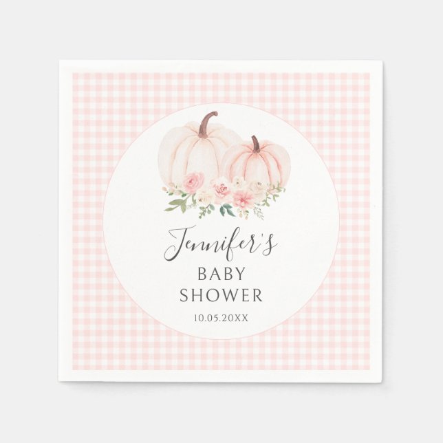 Pink Cute Little Pumpkin Gingham Baby Girl Shower Napkins (Front)